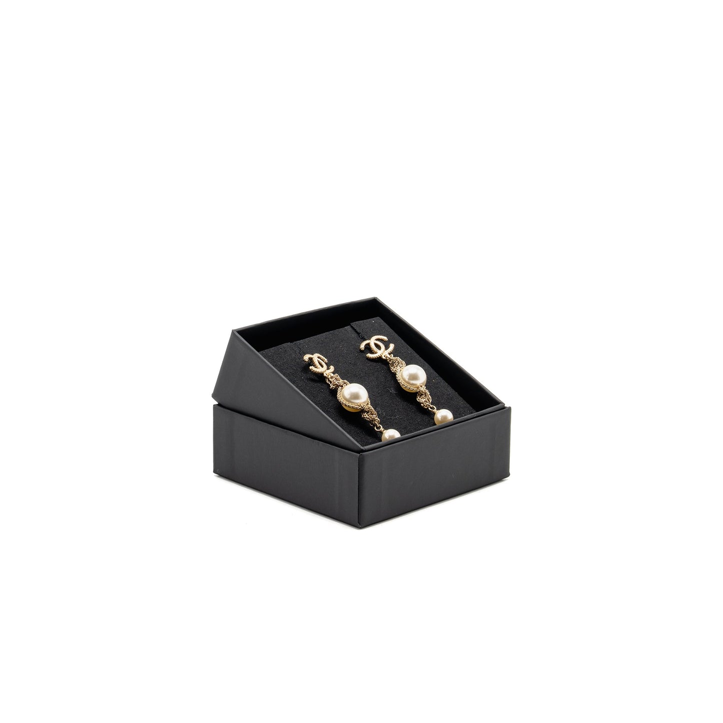 Chanel Chain/Pearl Dropped CC Logo Earrings Gold Tone