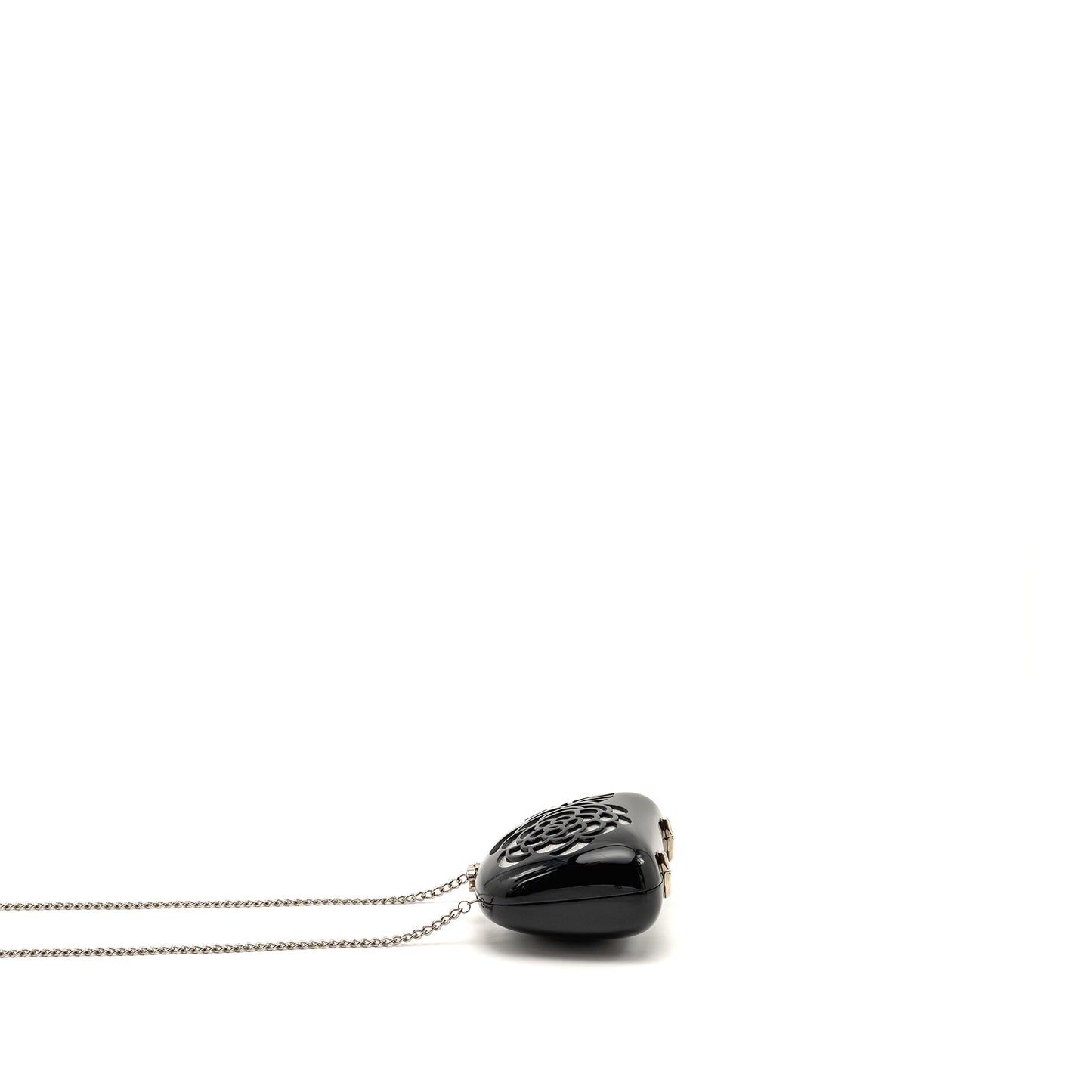 Chanel camellia Minaudiere chain evening clutch acrylic plastic black / silver SHW