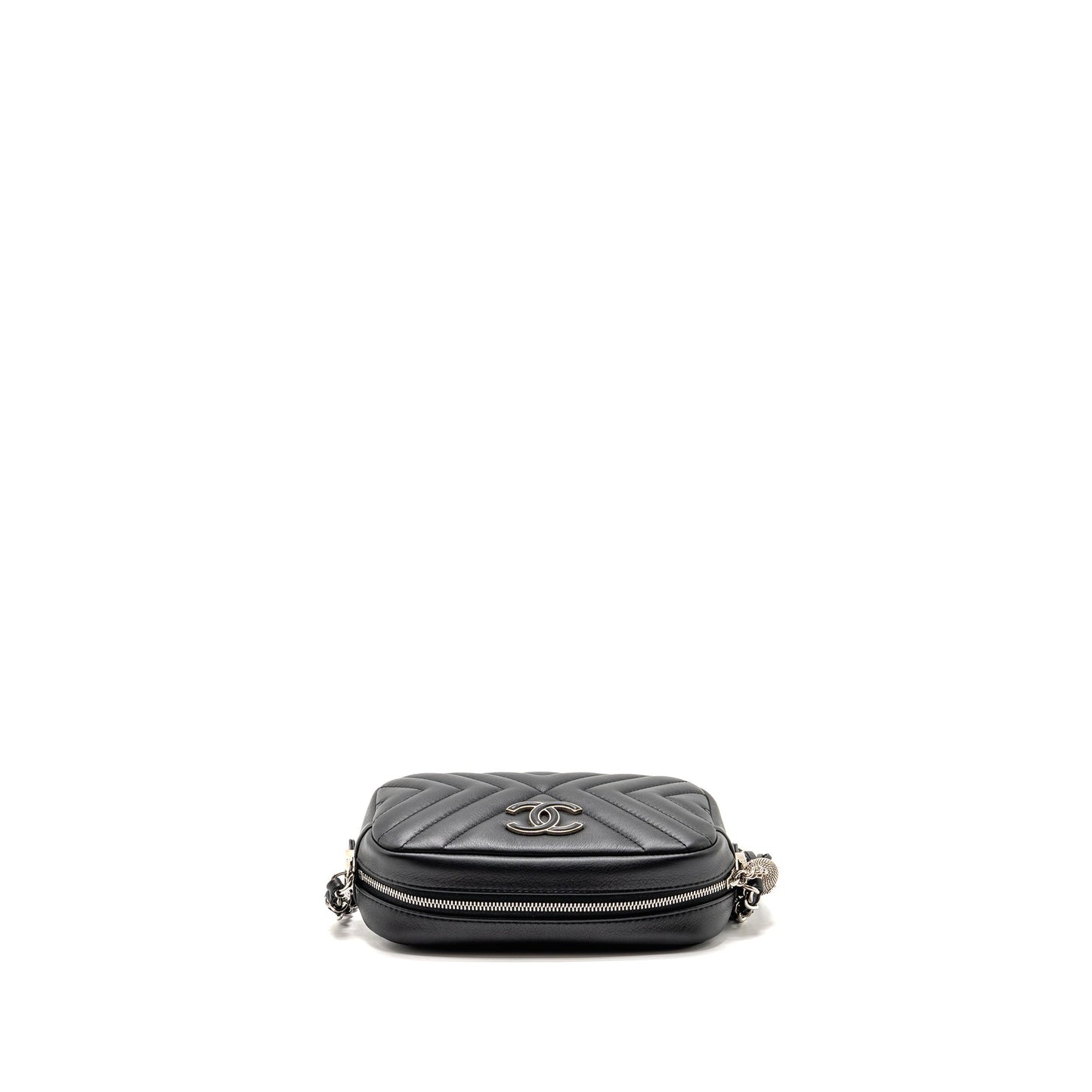 Chanel Diagonal Chevron Camera Bag with Detailed Tassel Calfskin Black SHW