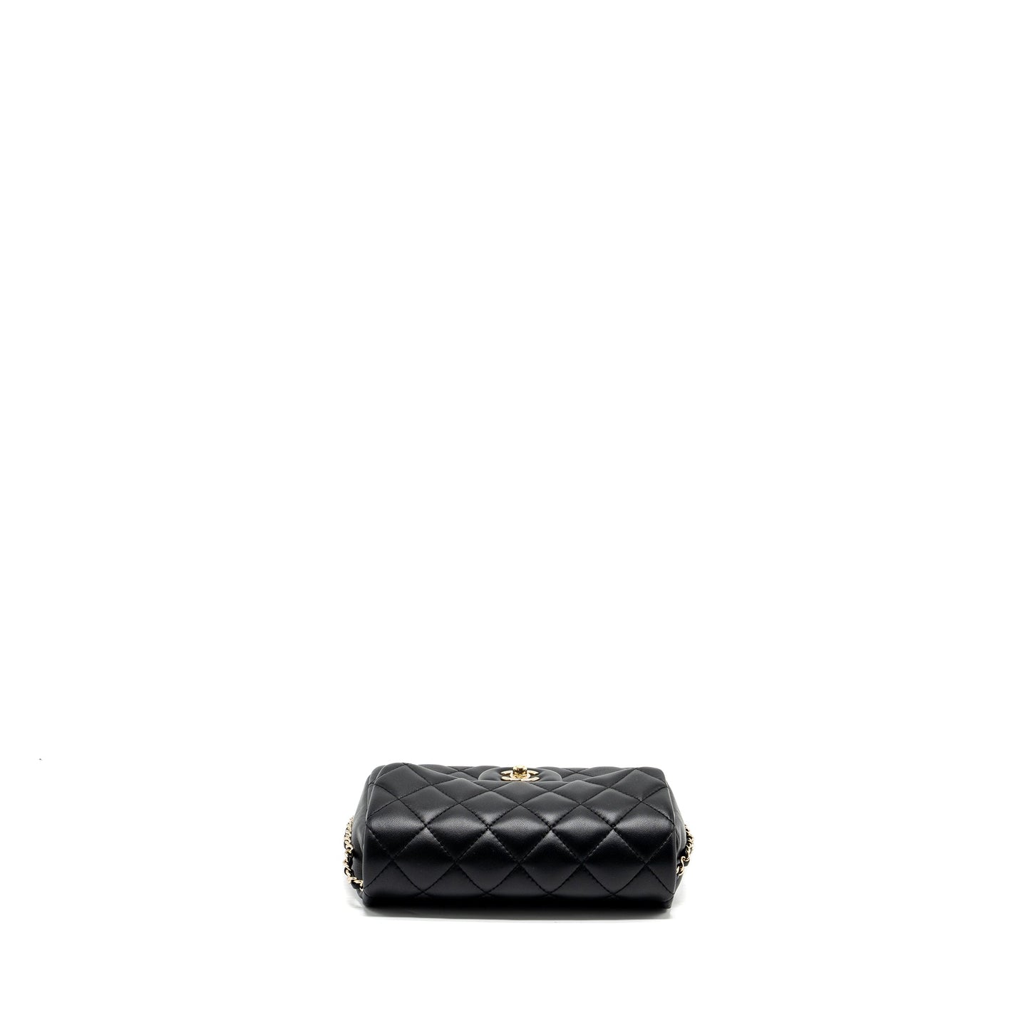 Chanel quilted flap bag with pearl chain lambskin black LGHW