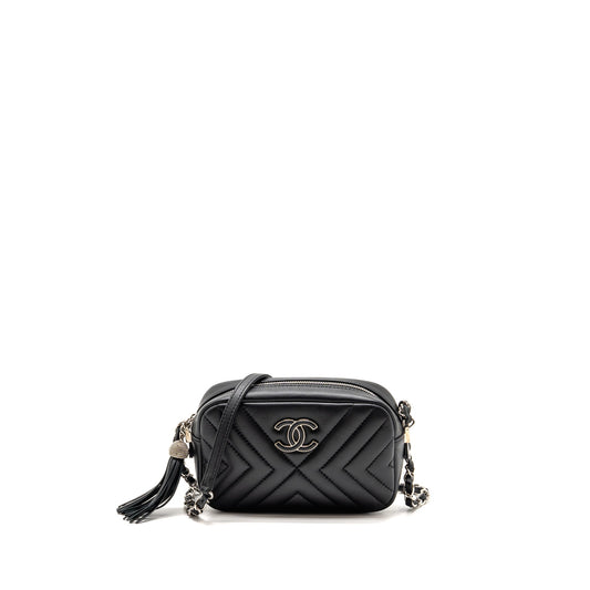 Chanel Diagonal Chevron Camera Bag with Detailed Tassel Calfskin Black SHW