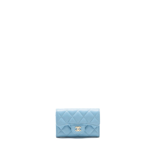 Chanel Classic Flap Card Holder Caviar Blue LGHW (Microchip)