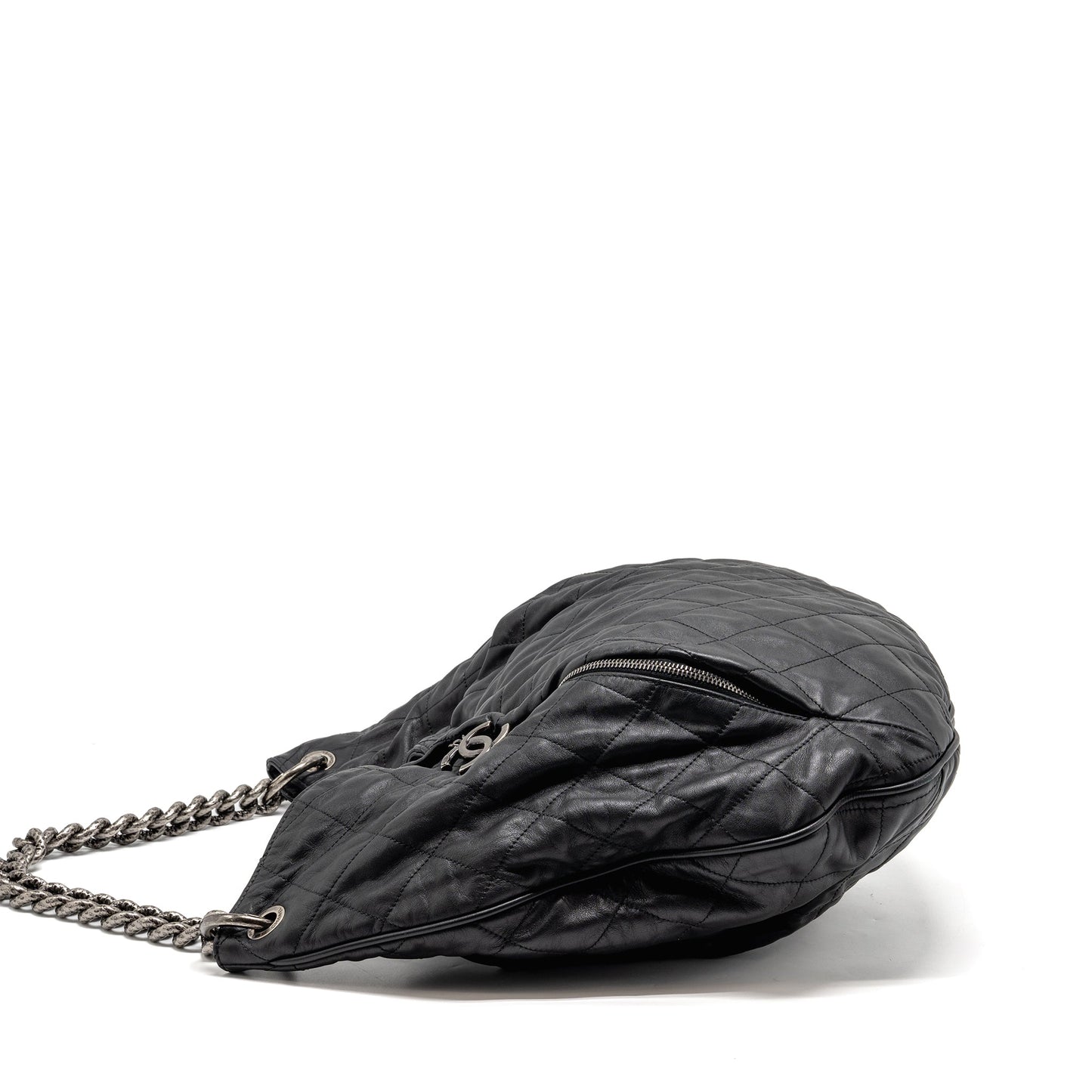 Chanel Coco Pleats Hobo Bag Calfskin Black Ruthenium Hardware