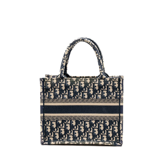 Dior Small Book Tote Blue/Ecru Dior Oblique Embroidry