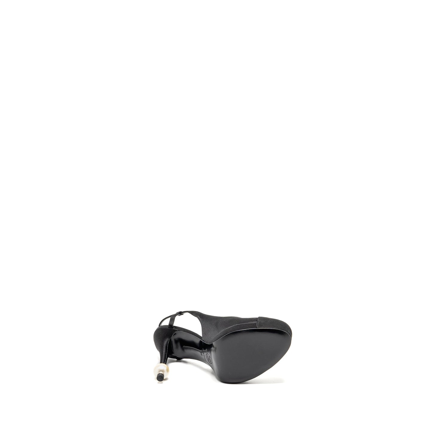 Chanel Size 38 Heels with Pearl Satin Black