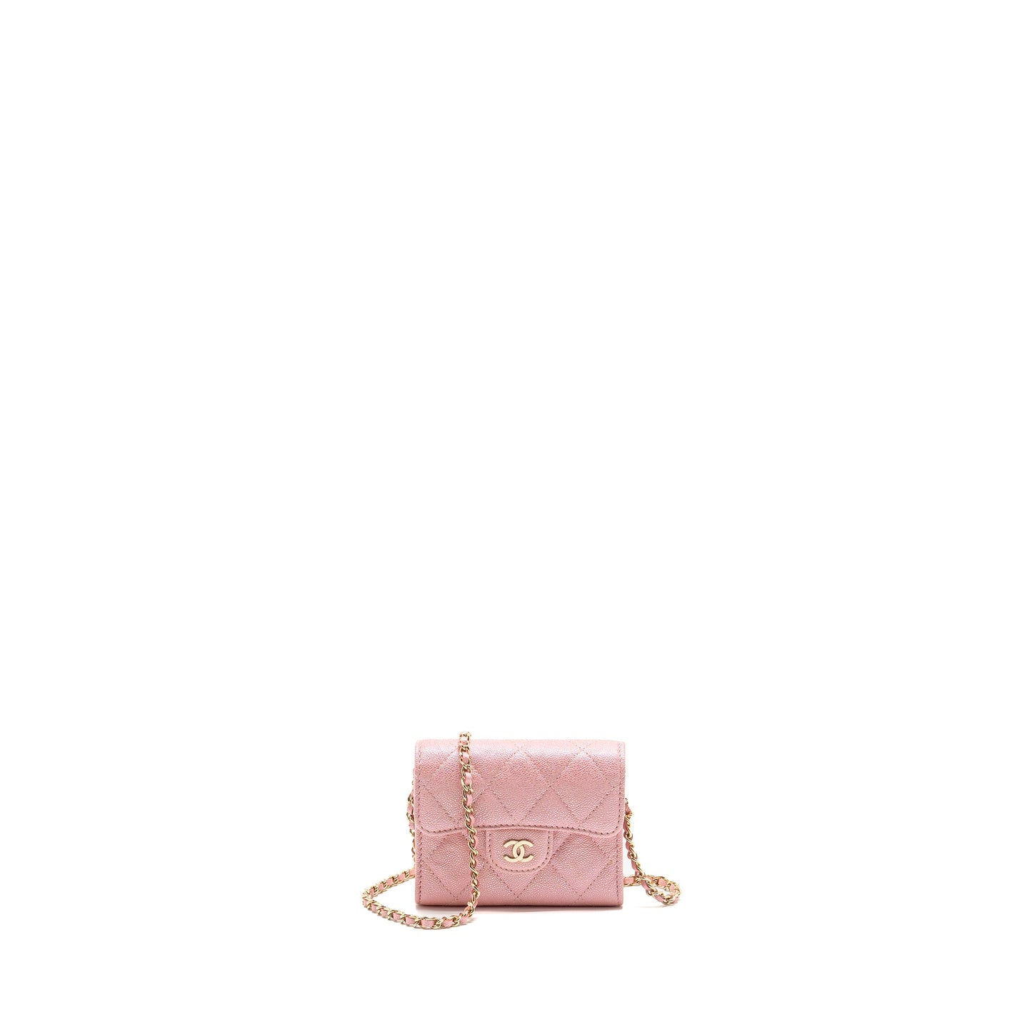 Chanel Quilted flap card holder with chain caviar pink LGHW