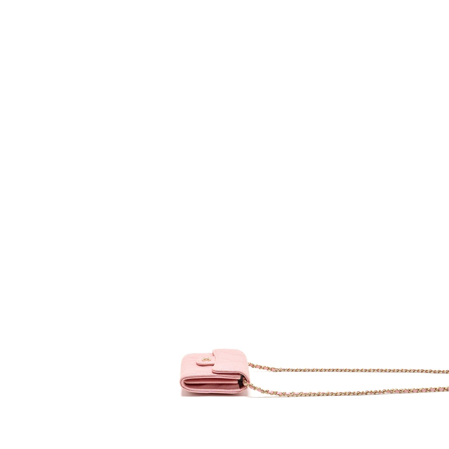 Chanel Quilted flap card holder with chain caviar pink LGHW
