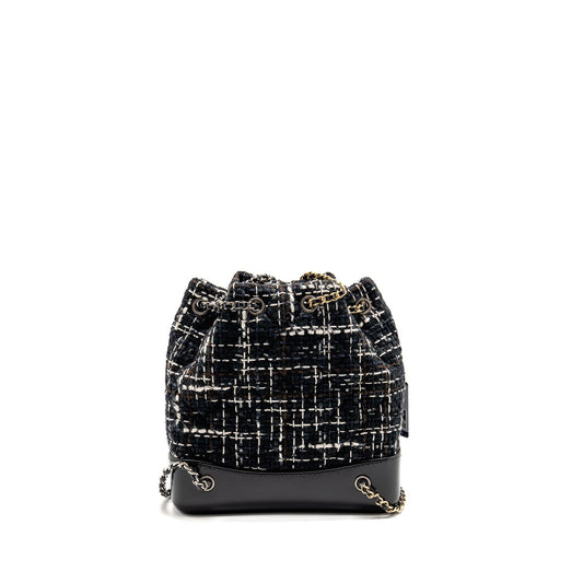 Chanel Small Gabrielle Tweed Backpack Black/White/Brown Multicolour Hardware