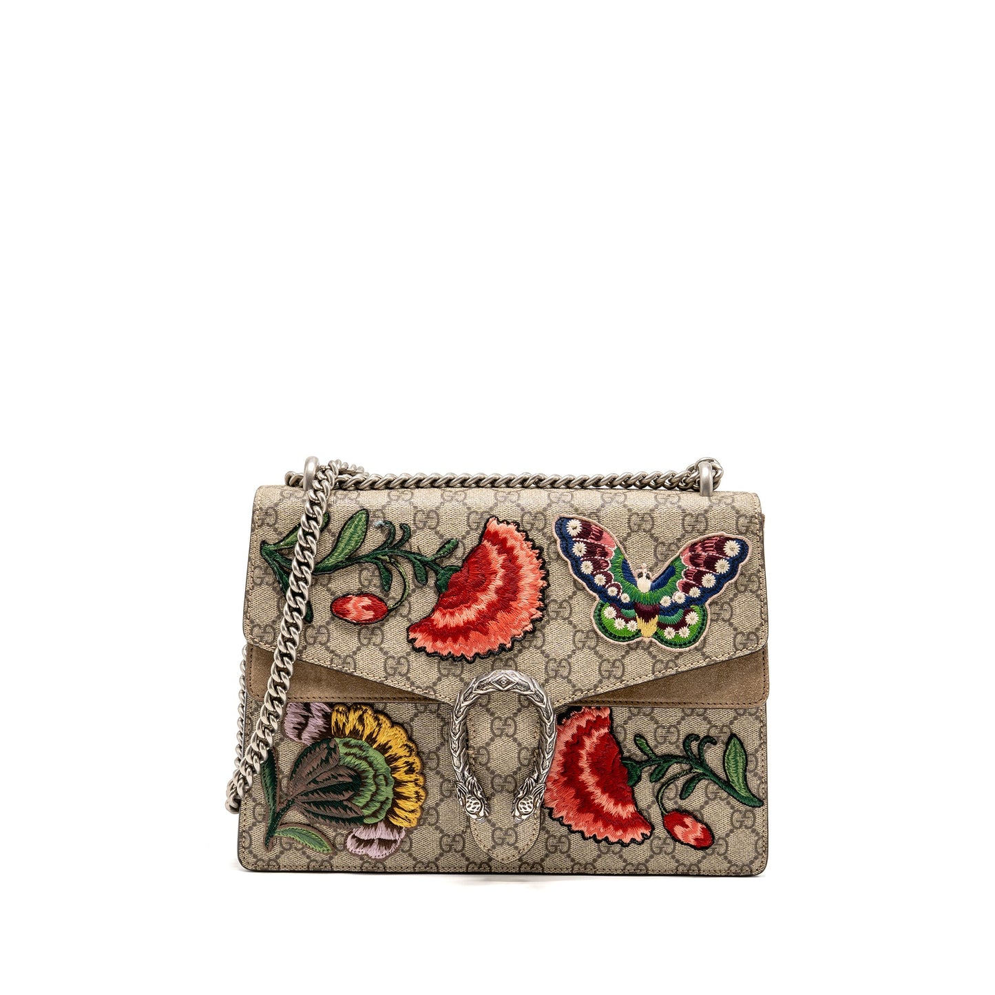 Gucci Medium Embroidered Dionysus Shoulder Bag GG Supreme Canvas/Suede Leather Multicolour SHW
