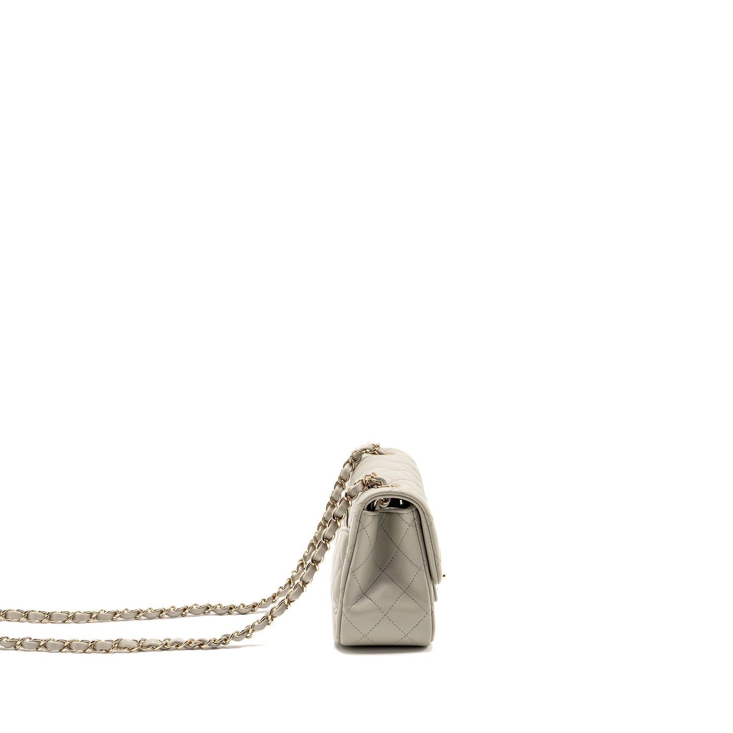 Chanel 22C Mini Square Flap Bag Lambskin Light Grey LGHW (Microchip)