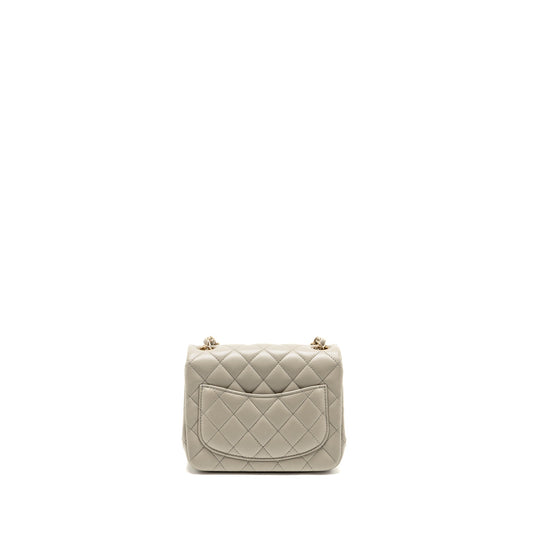 Chanel 22C Mini Square Flap Bag Lambskin Light Grey LGHW (Microchip)