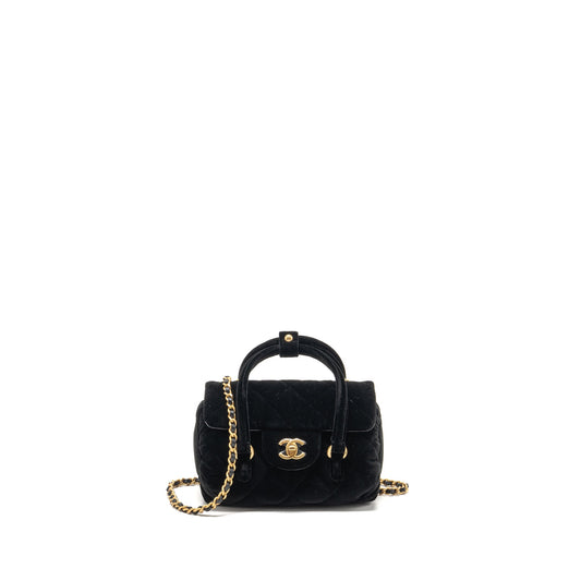 Chanel mini bowling clutch with chain velvet black GHW (microchip)