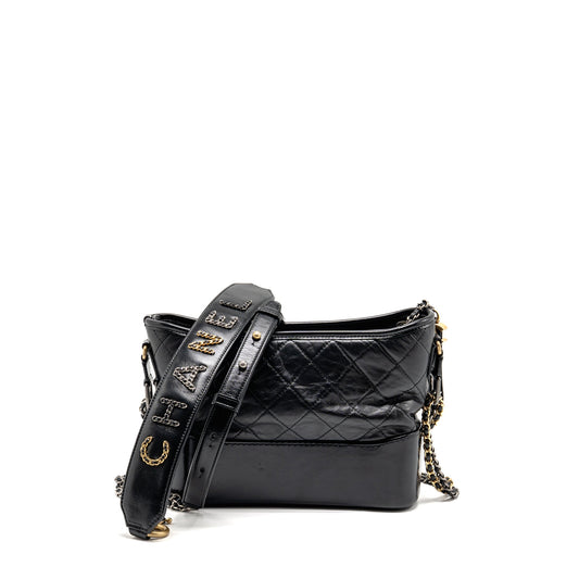 Chanel New Medium Gabrielle Hobo Bag with Top Handle Calfskin Black Multicolour Hardware