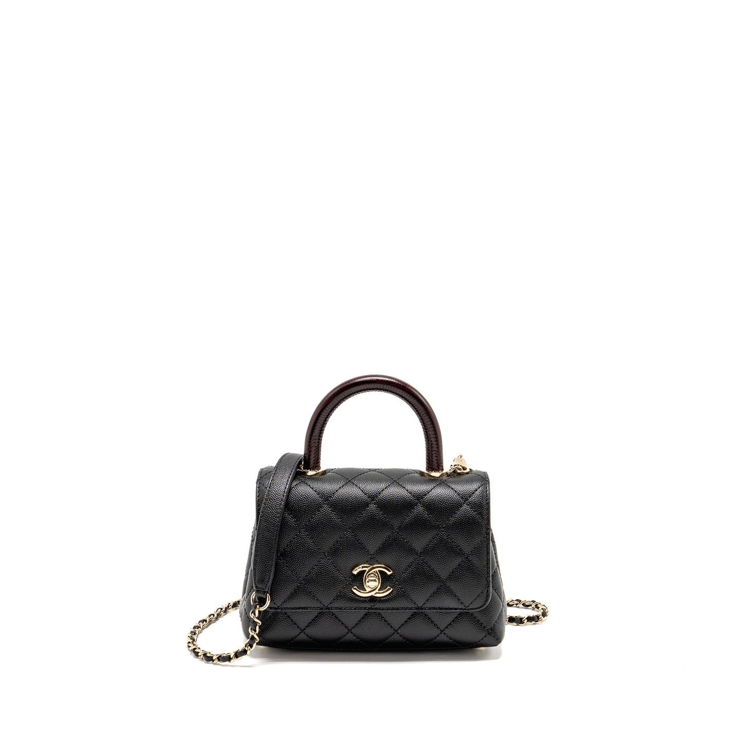 Chanel Mini Coco handle caviar black / burgundy handle LGHW (microchip)