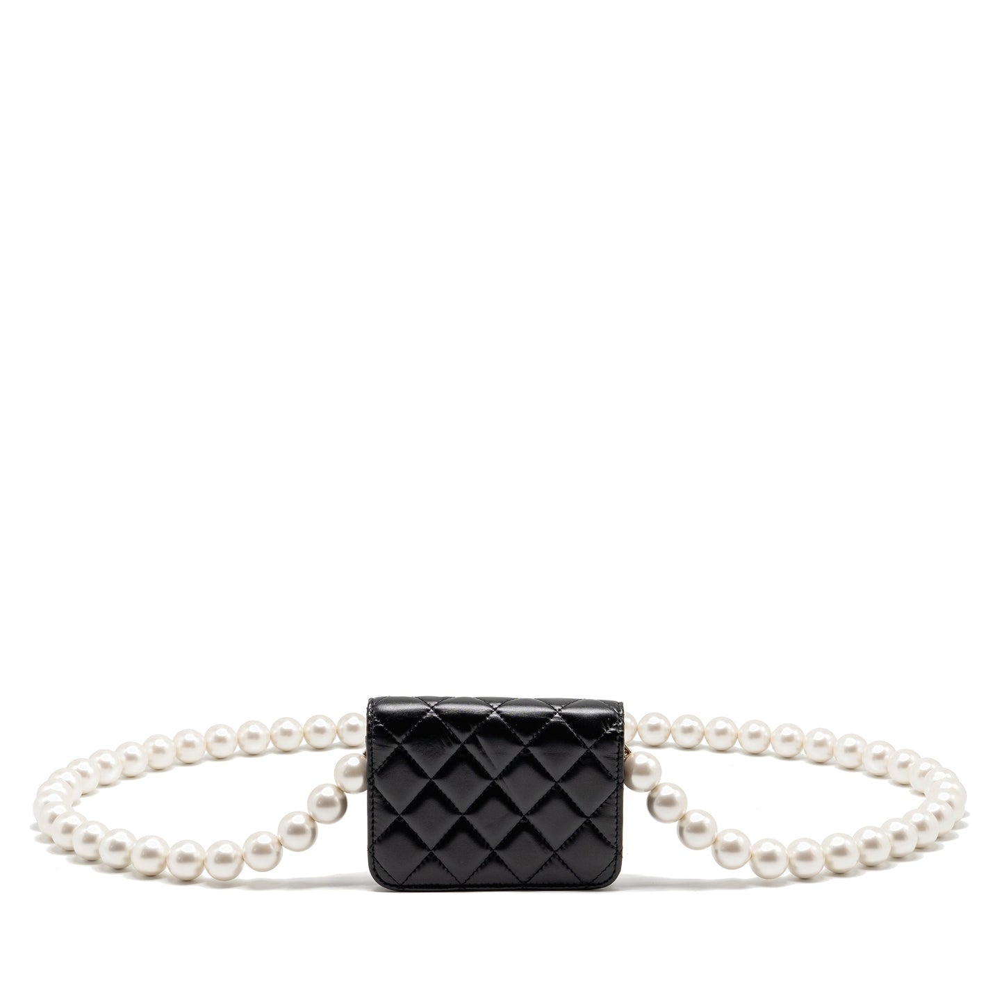 CHANEL Card Holder with Maxi Pearls Chain Lambskin Black LGHW
