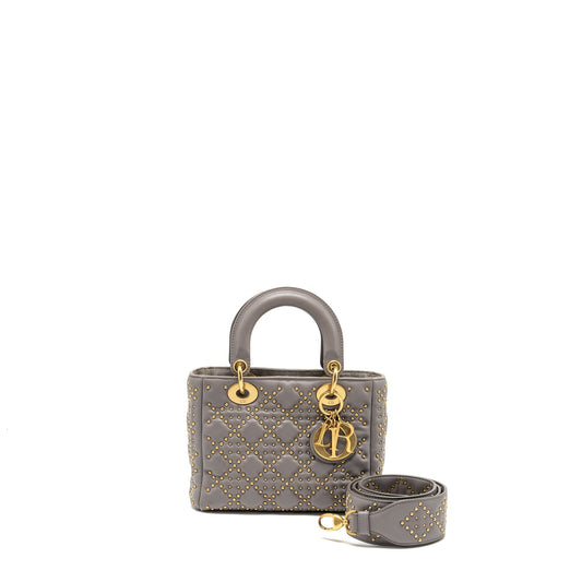 Luxury Dior Small Supple Lady Luxury Dior Studded Calfskin Grey GHW