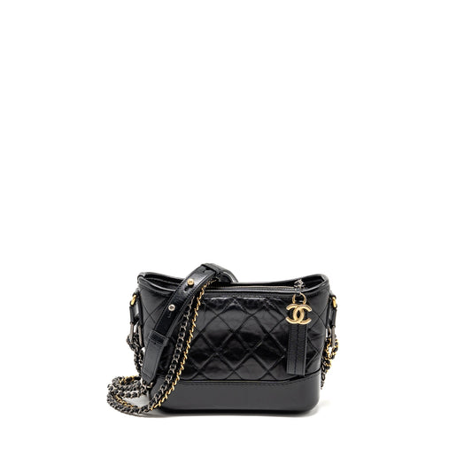 Chanel Small Gabrielle Hobo Bag Aged Calfskin Black Multicolour Hardware