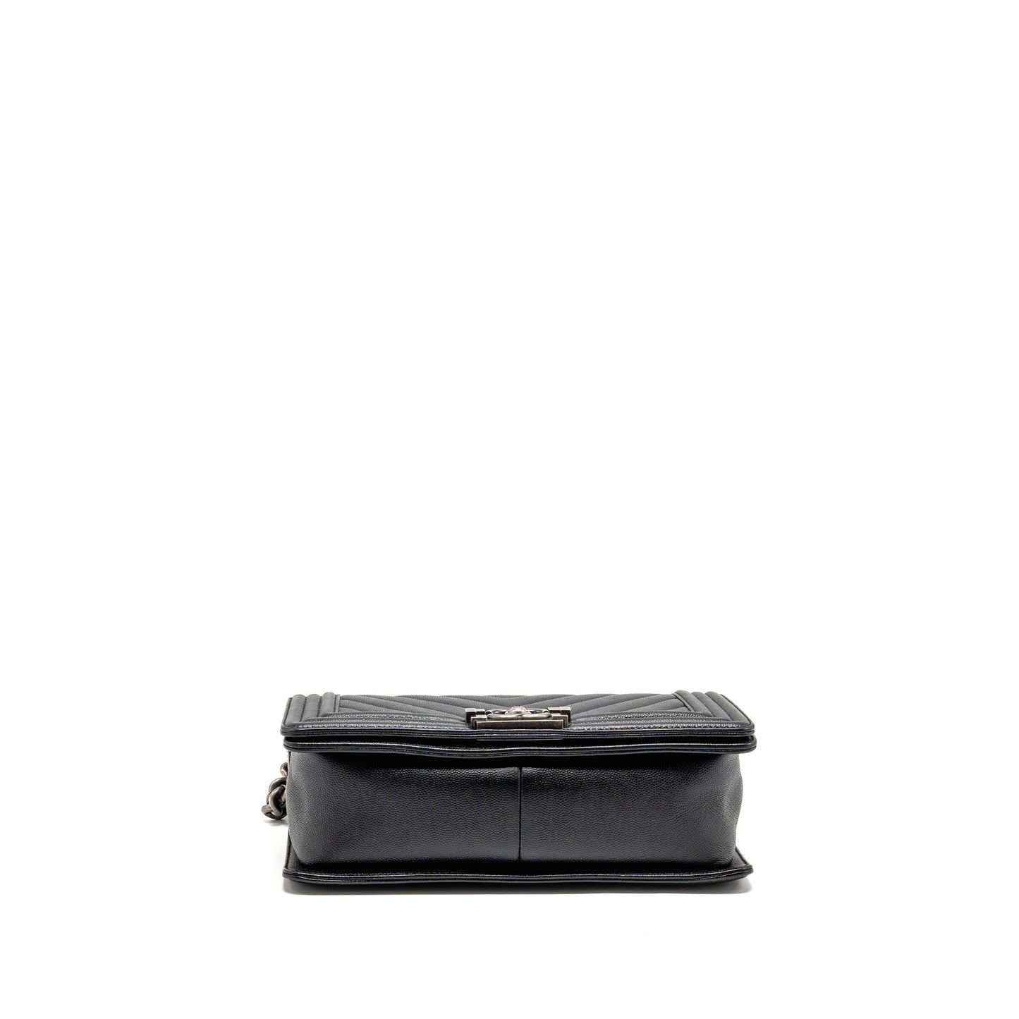 Chanel Medium Boy Bag Chevron Caviar Black Ruthenium Silver Hardware
