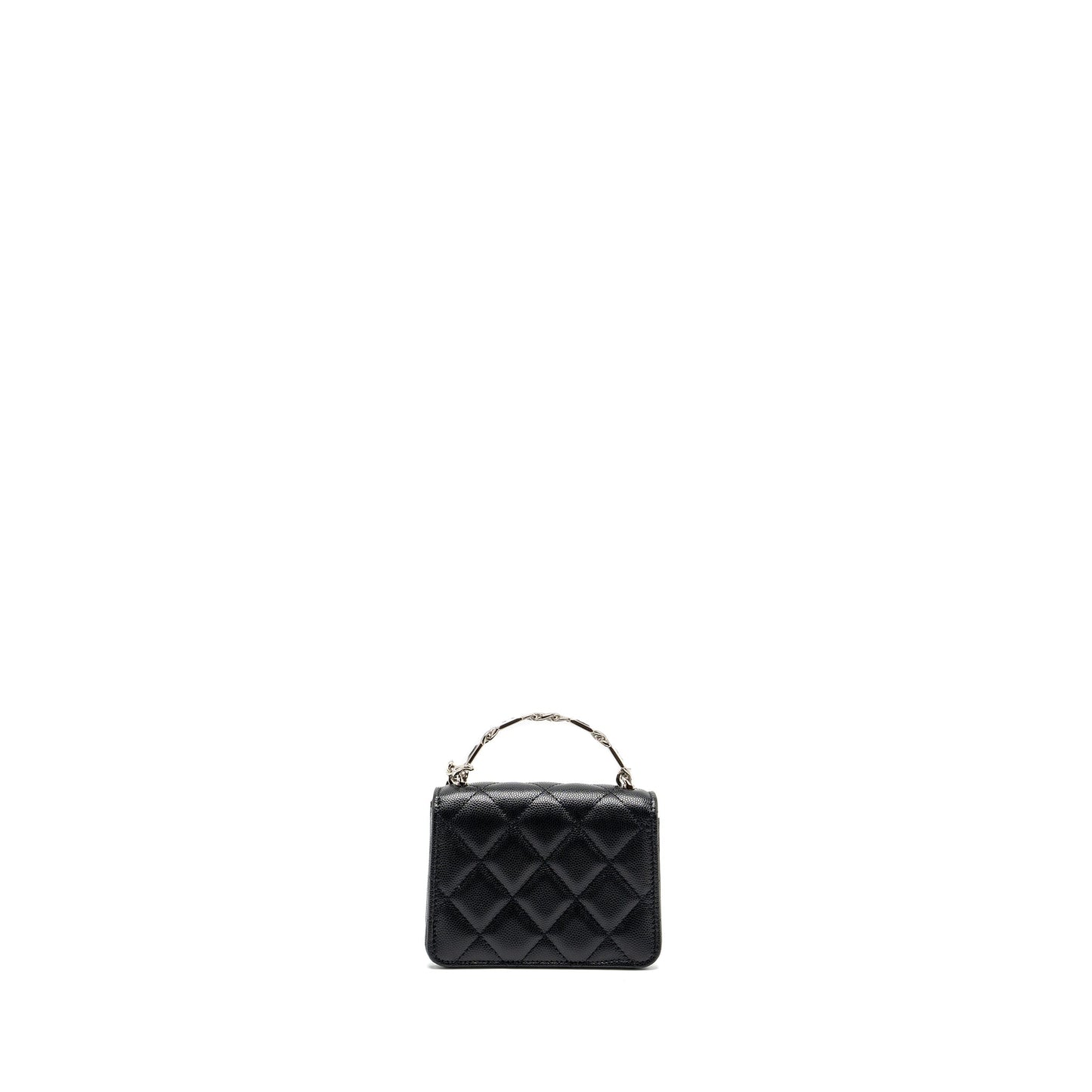 Chanel 22S coco lettering MINI flap bag with enamel top handle caviar black SHW