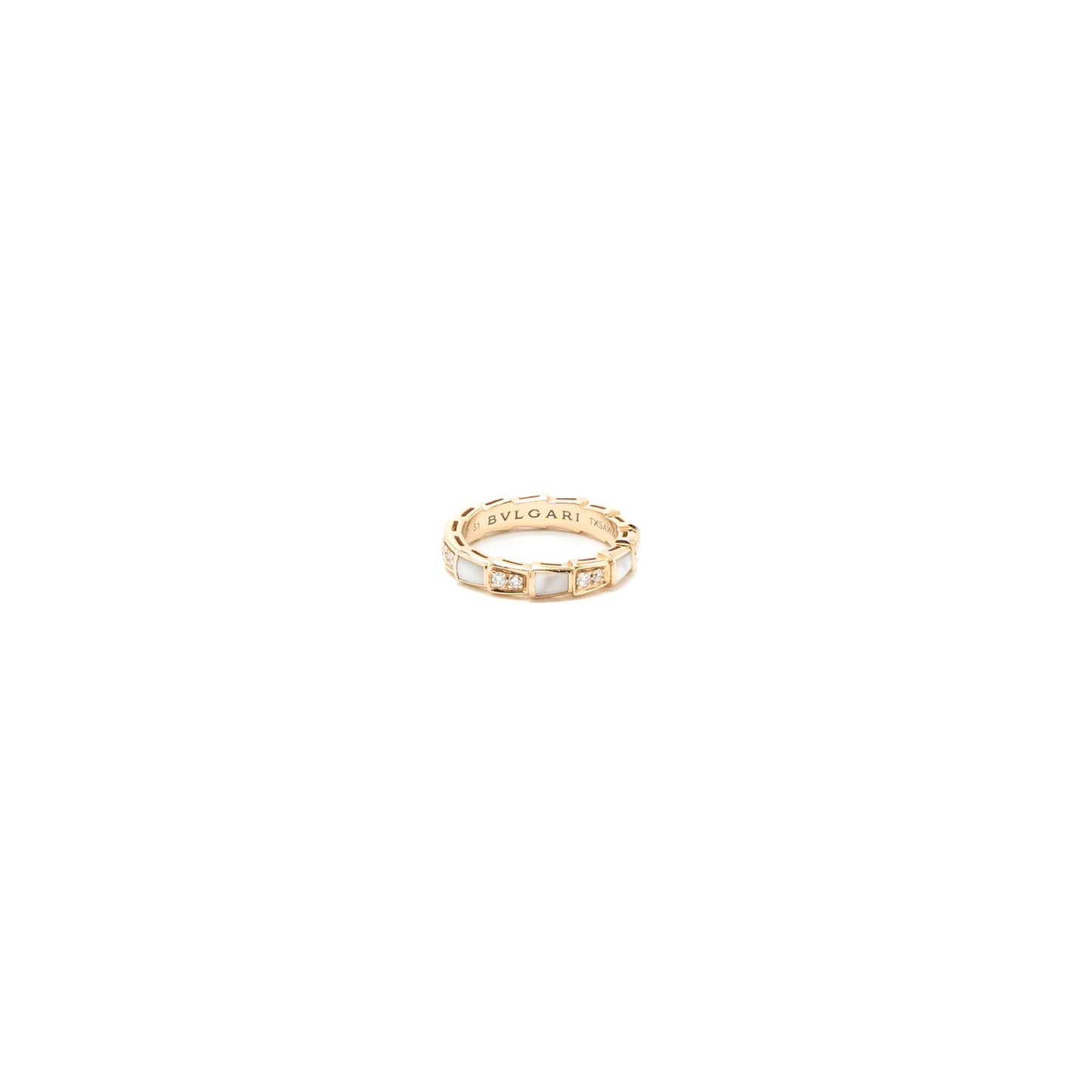 Bvlgari Size 51 Serpenti Viper Ring Mother Of Pearl/Rose Pink Gold With Diamonds