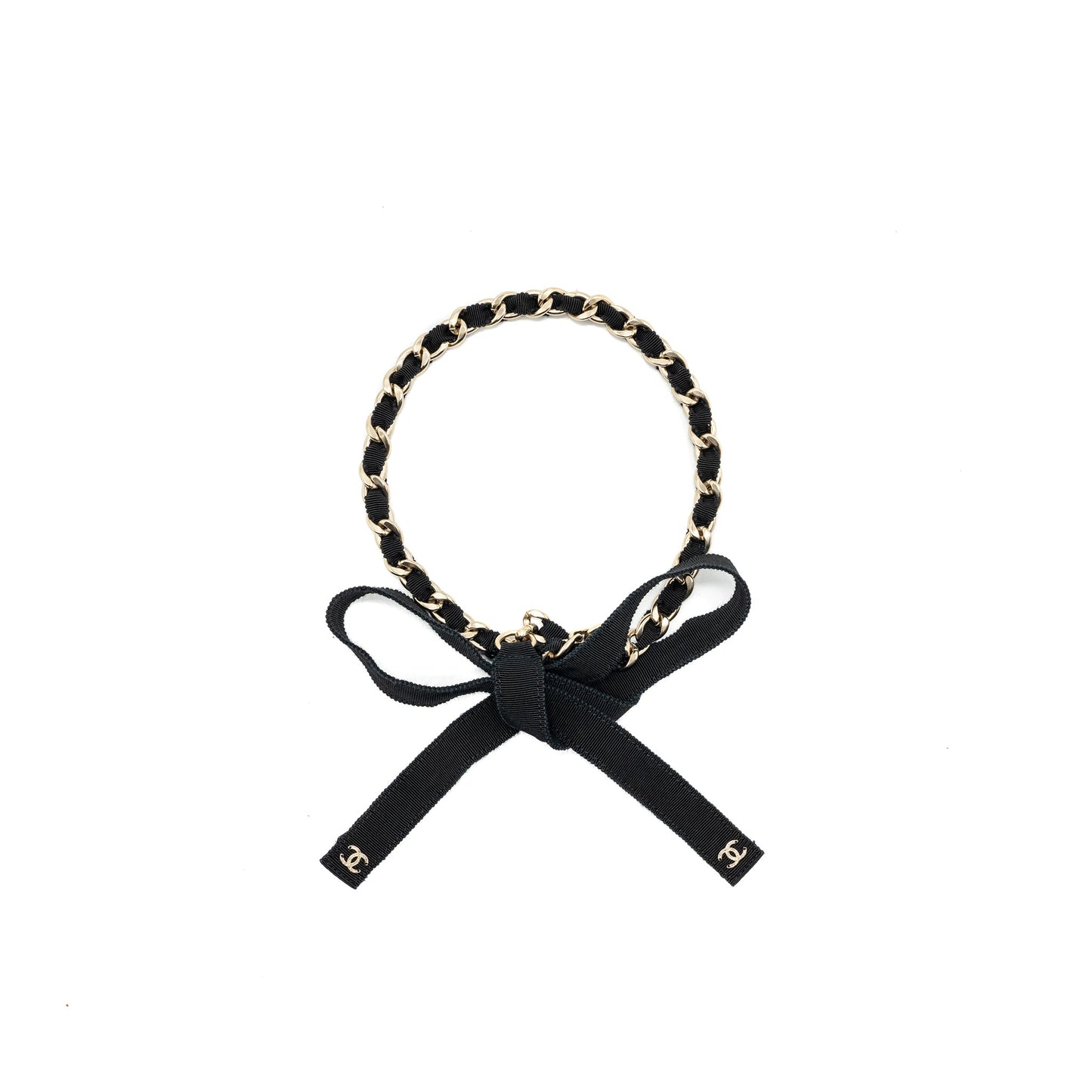 Chanel Grosgrain CC Bow Chain Belt Black LGHW