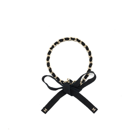 Chanel Grosgrain CC Bow Chain Belt Black LGHW