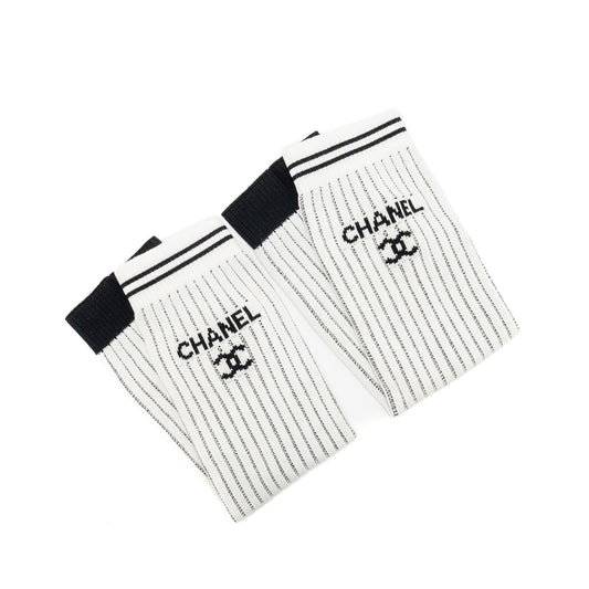 Chanel 24c CC Logo Gaiters Leg Warmers Cotton White