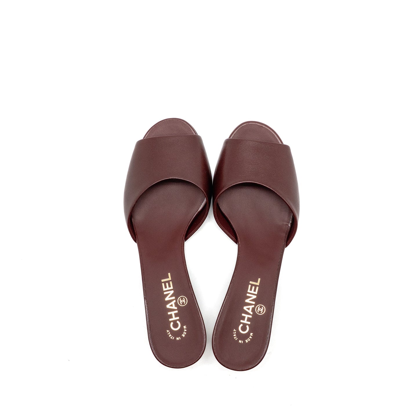 Chanel Size 39 Mule/Sandals with Pearl heels Lambskin Burgundy