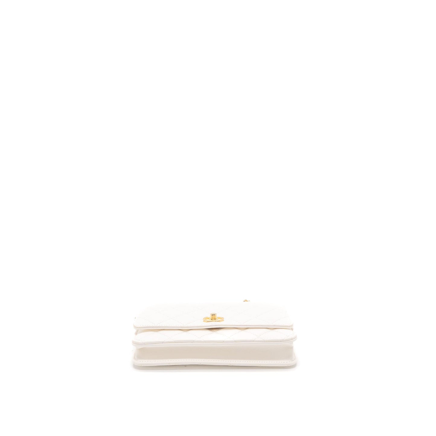 Chanel Pearl Crush Wallet on Chain Lambskin White Brushed GHW (Microchip)