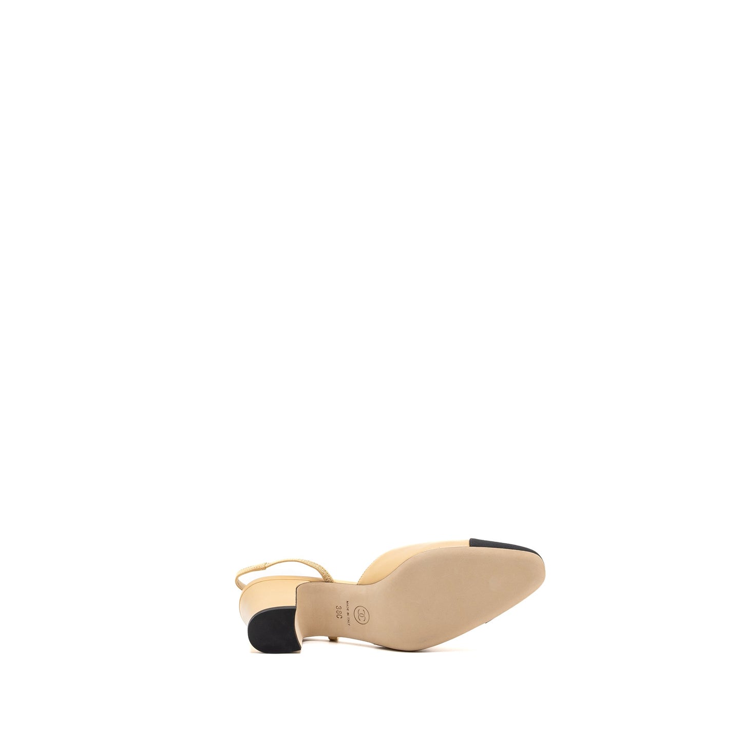 Chanel size 38 slingbacks leather beige / black LGHW