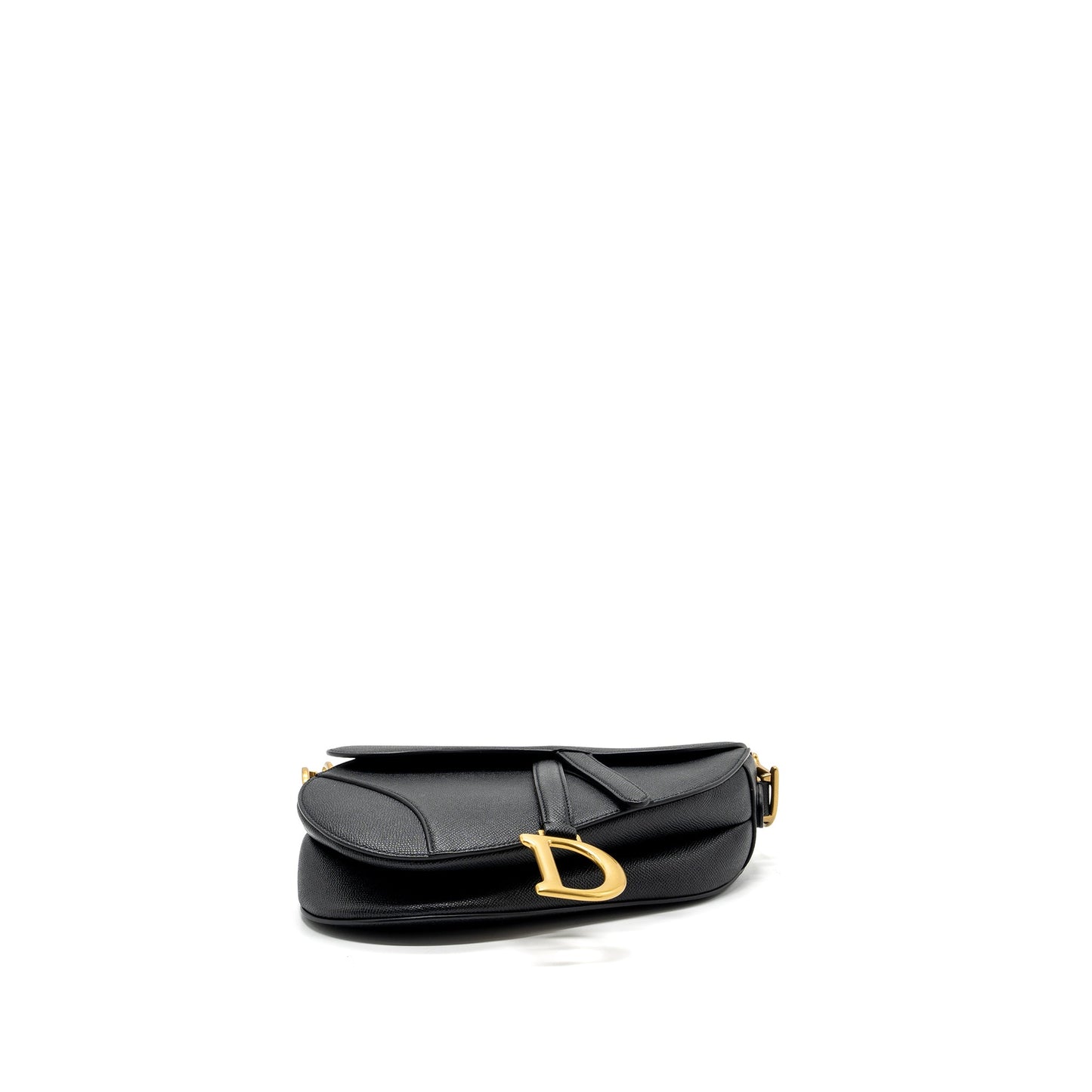 Dior medium saddle bag with strap grained calfskin black GHW