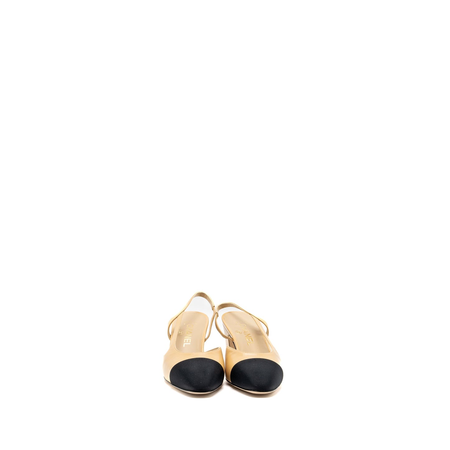 Chanel size 38 slingbacks leather beige / black LGHW