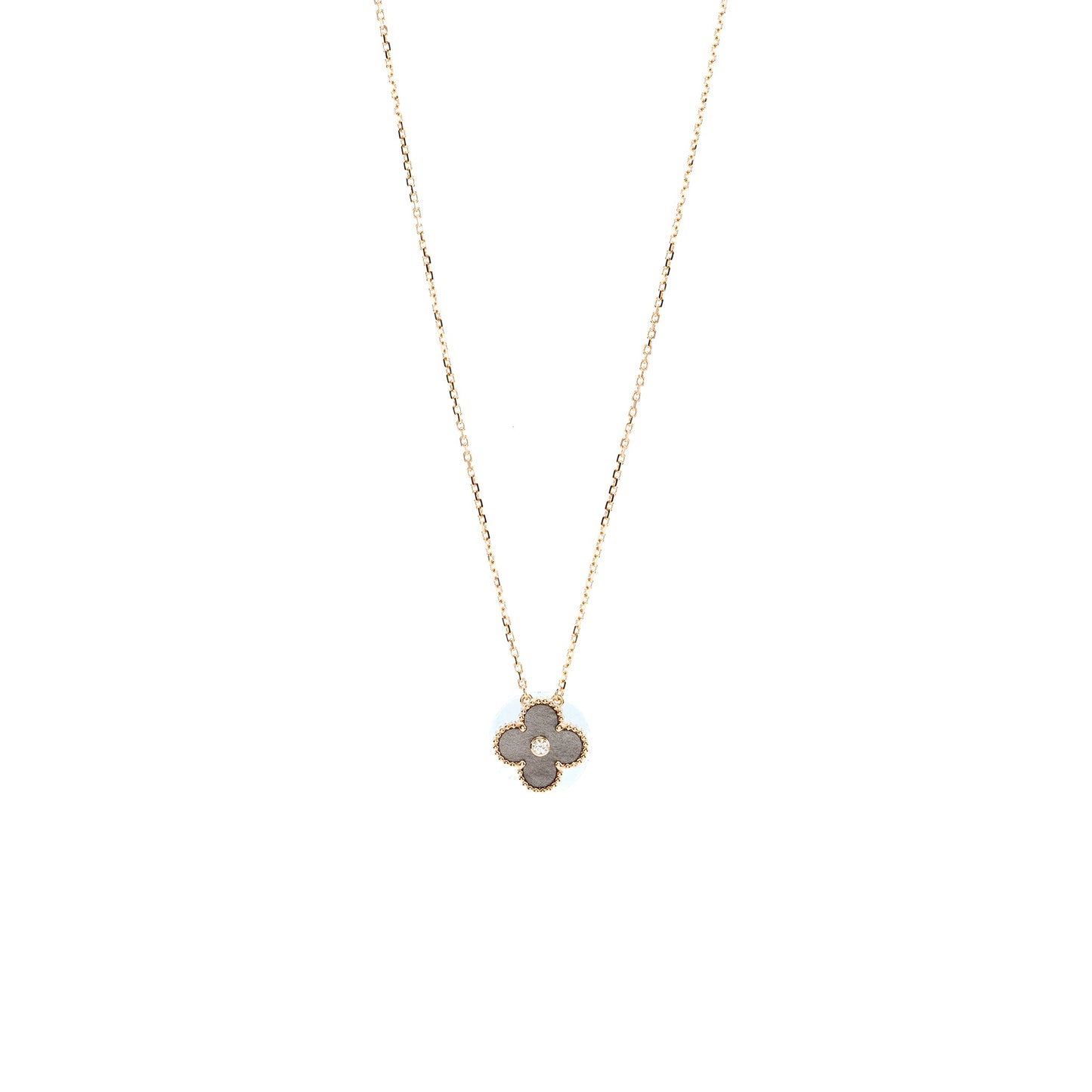 Van Cleef & Arpels  2023 Alhambra Holiday Limited Pendant Silver Obsidian Rose Gold Diamond