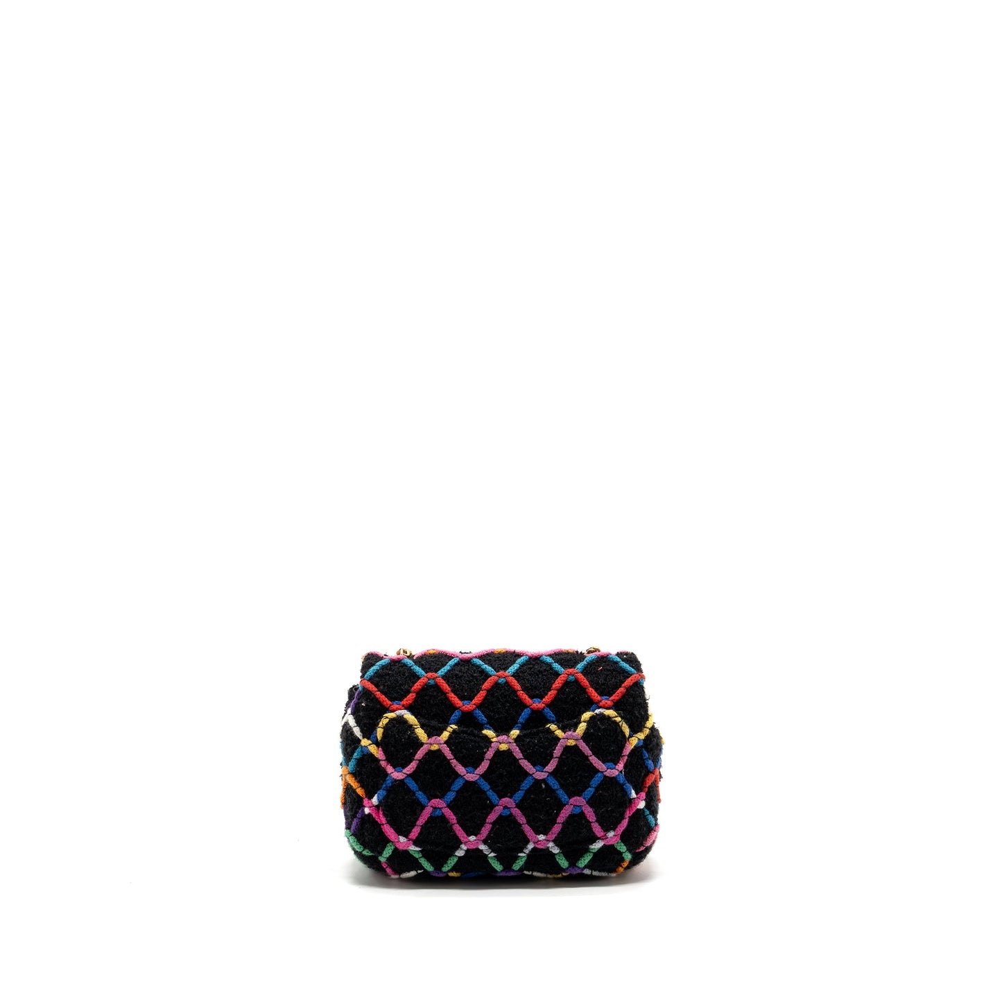 Chanel 22S pearl crush mini square flap bag fabric / tweed black / multicolor GHW (microchip)
