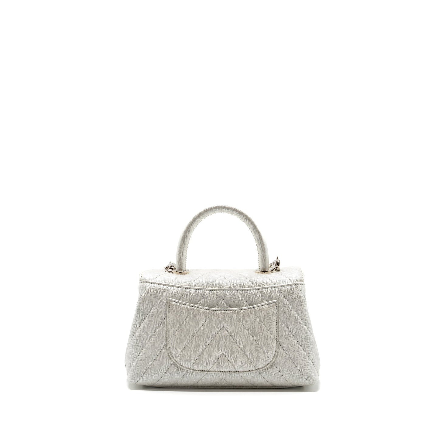 Chanel chevron small coco handle caviar iridescent white SHW