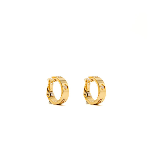 Cartier Love Hoop Earrings Classic Model Yellow Gold, 2 Diamonds