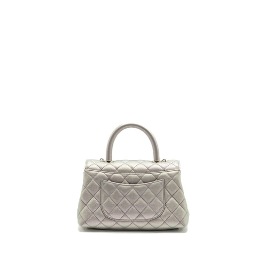 Chanel Small Coco Handle Caviar Iridescent Light Blue Multicolour Hardware(microchip)