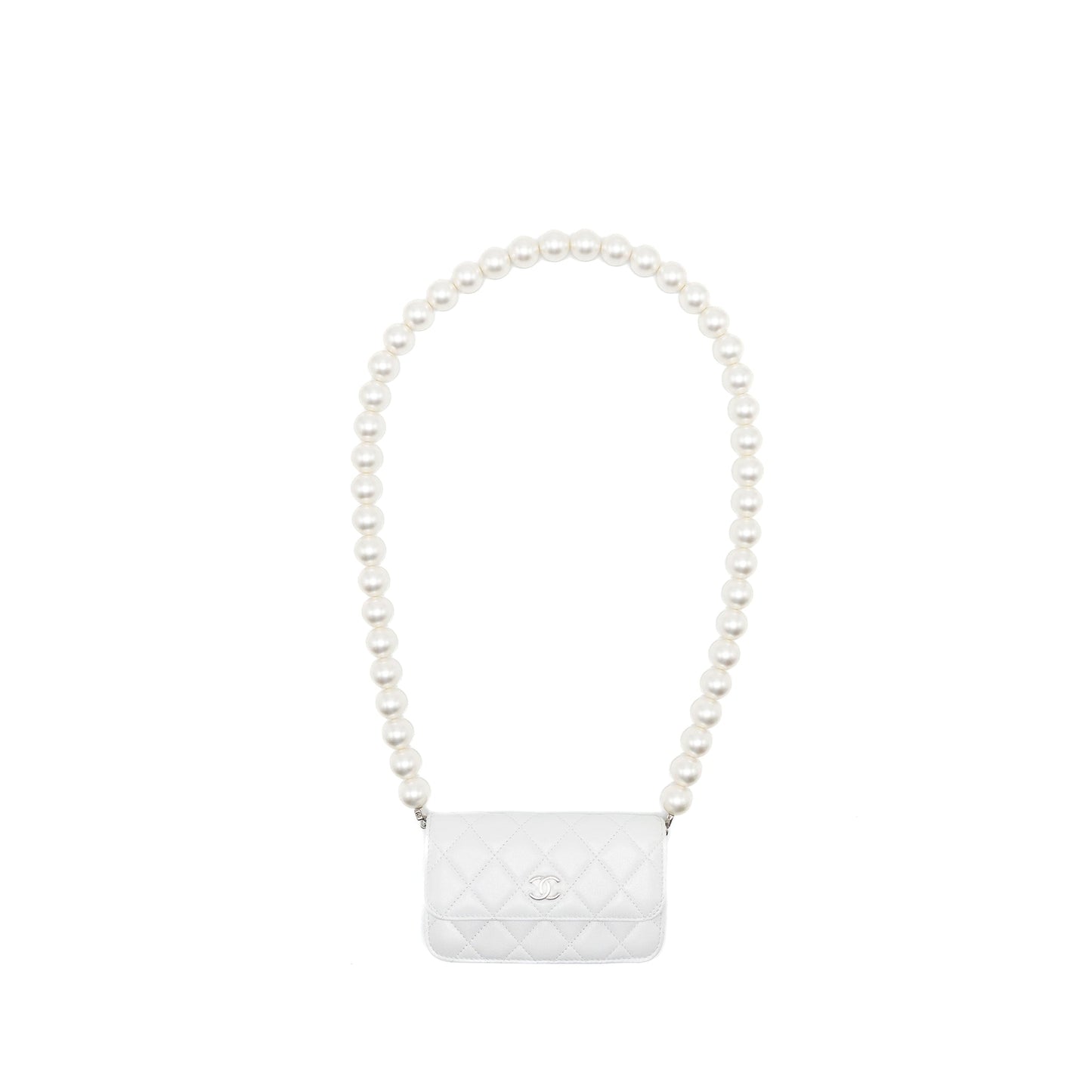 Chanel Giant pearl chain mini flap bag lambskin white SHW