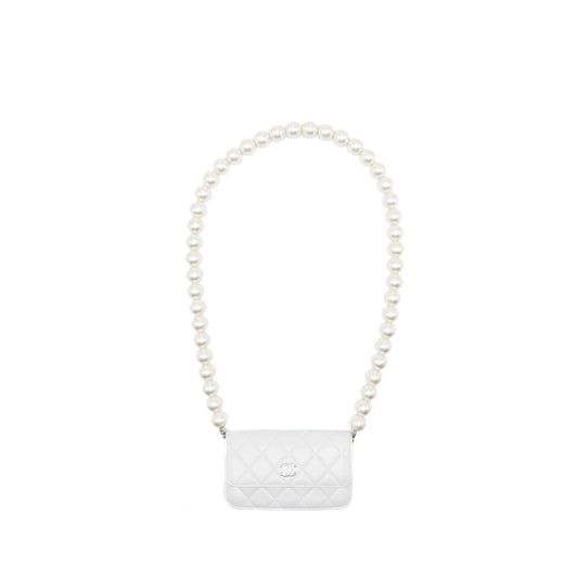 Chanel Giant pearl chain mini flap bag lambskin white SHW