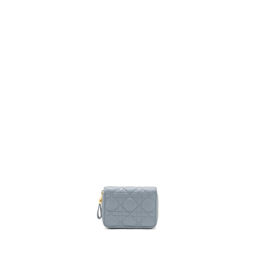 Dior Caro Scarlet Zipped Wallet Cannage Calfskin Cloud Blue GHW