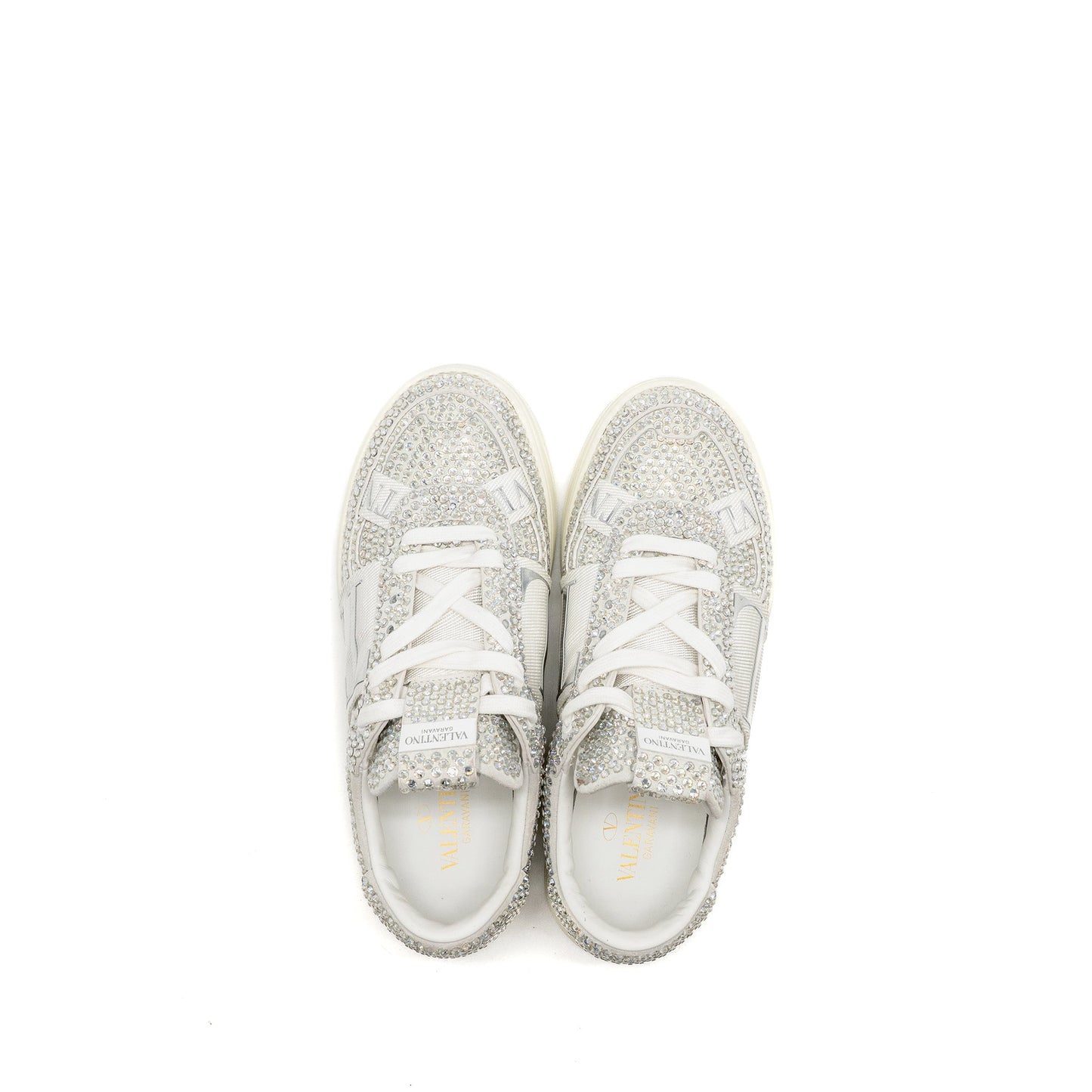 Valentino Size 37.5 VLTN Crystal-embellished Sneaker Calfskin White/Silver