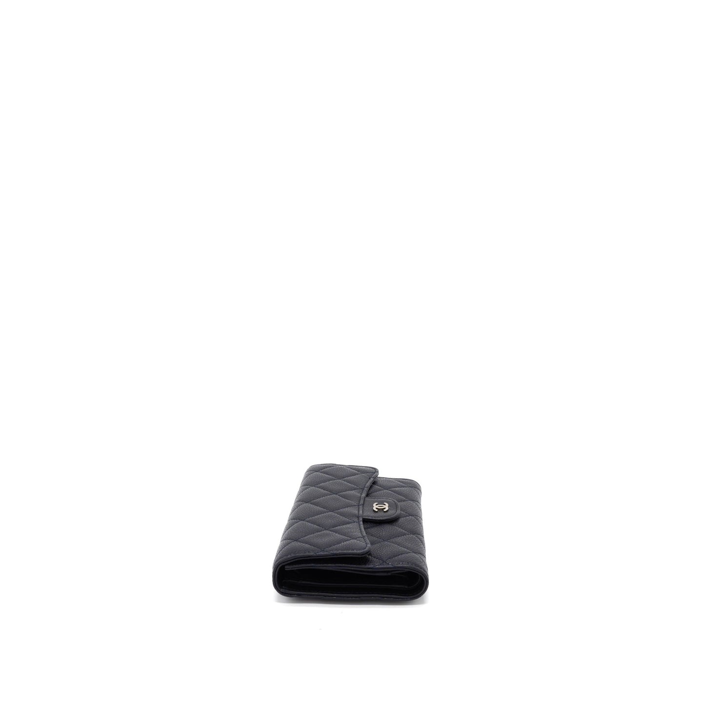 Chanel Classic Quilted Flap Long Wallet Caviar Dark Blue SHW