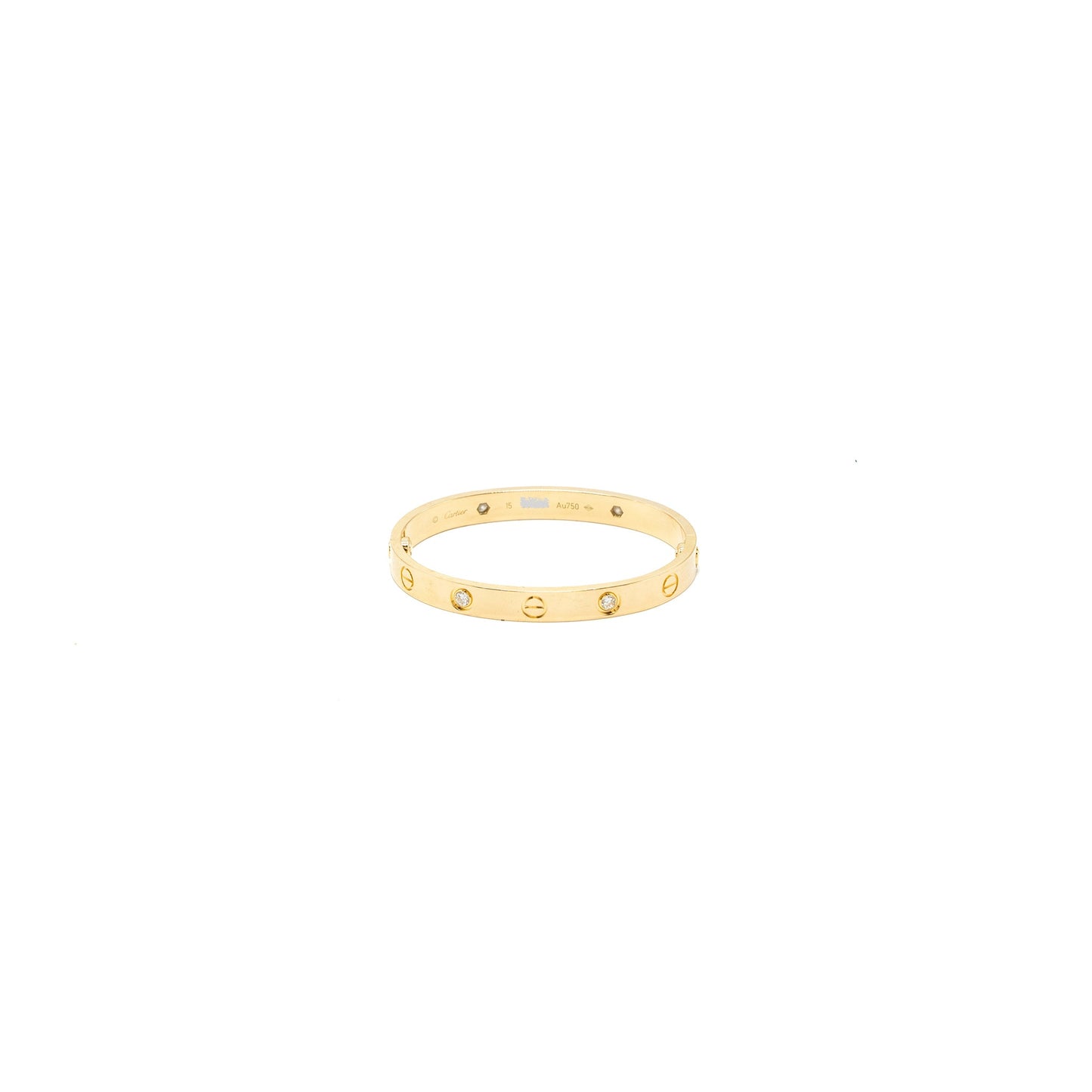 Cartier size 15 love bracelet yellow gold, 4 diamonds
