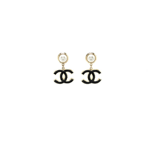 Chanel CC Logo Pearl Drop Earrings Big Model LGHW
