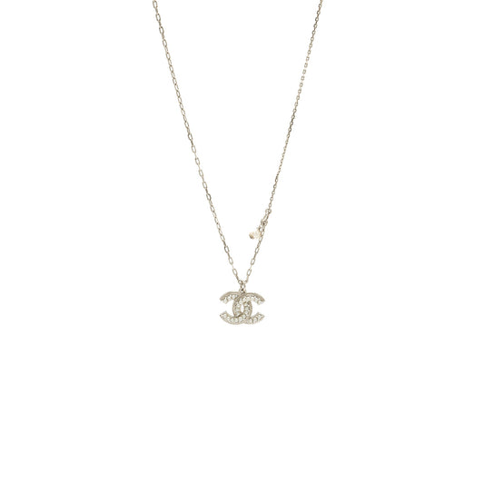 Chanel CC Logo Necklace with Pearls Silver Tone