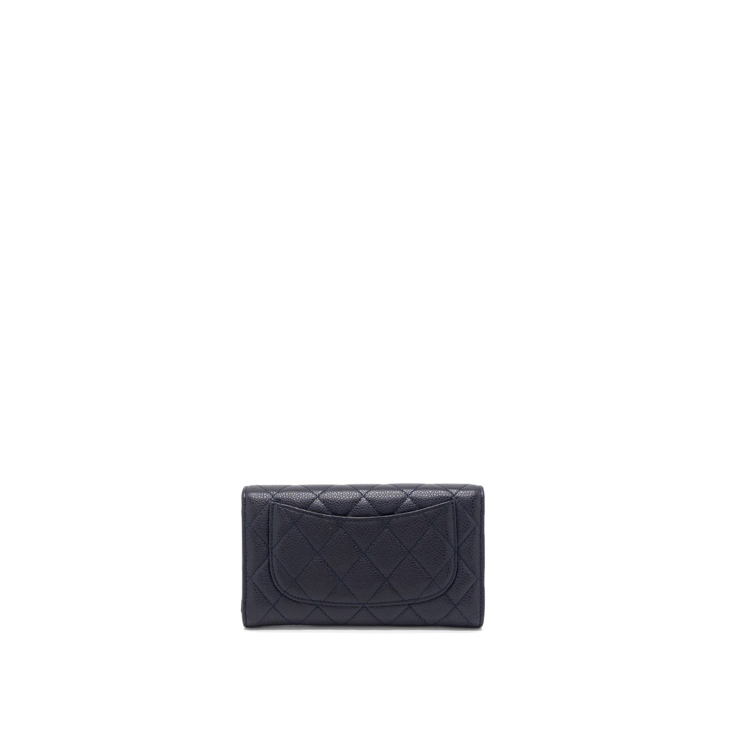 Chanel Classic Quilted Flap Long Wallet Caviar Dark Blue SHW