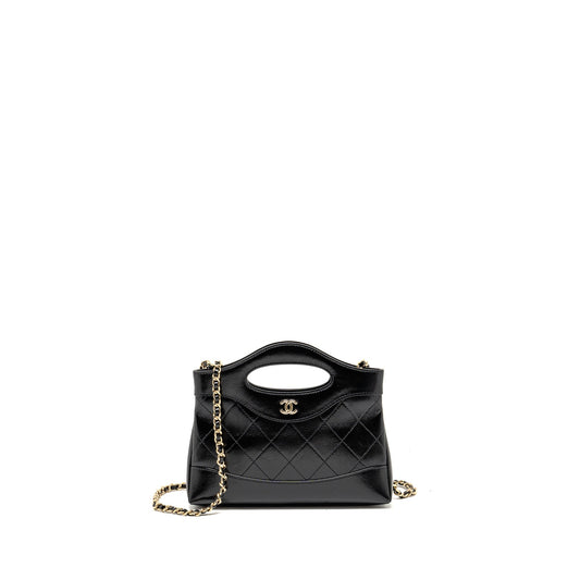 Chanel 24c Mini 31 Clutch With Chain Shiny Calfskin Black LGHW (Microchip)