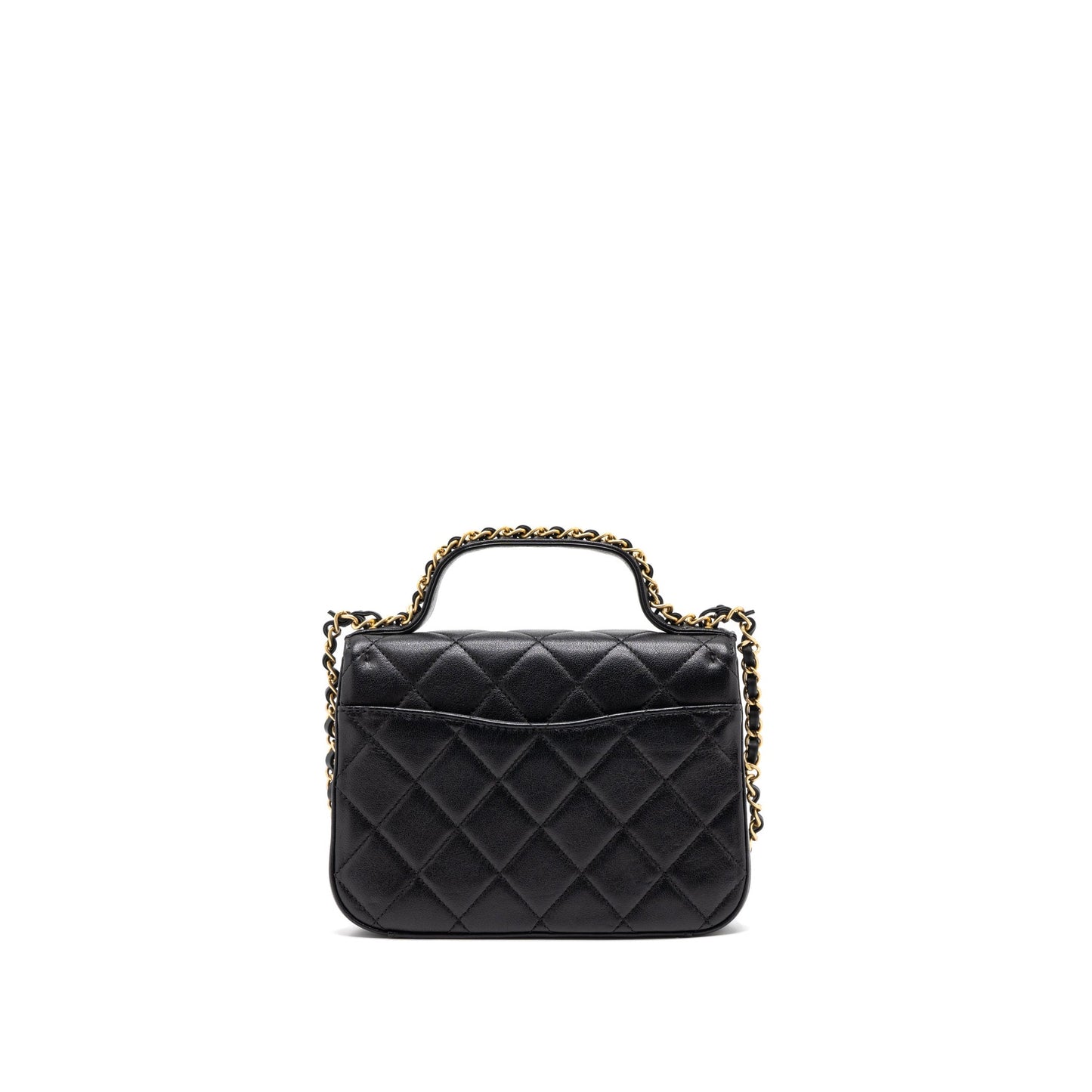 Chanel Top Handle Flap Bag Detailed Logo Goatskin Black GHW
