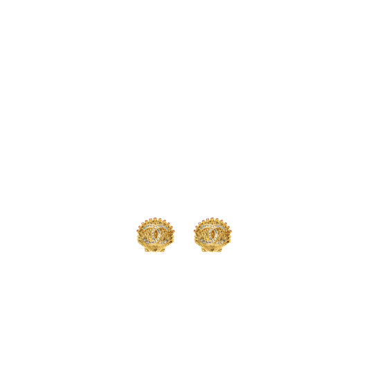 Chanel cc logo shell earclips crystal multicolour gold tone