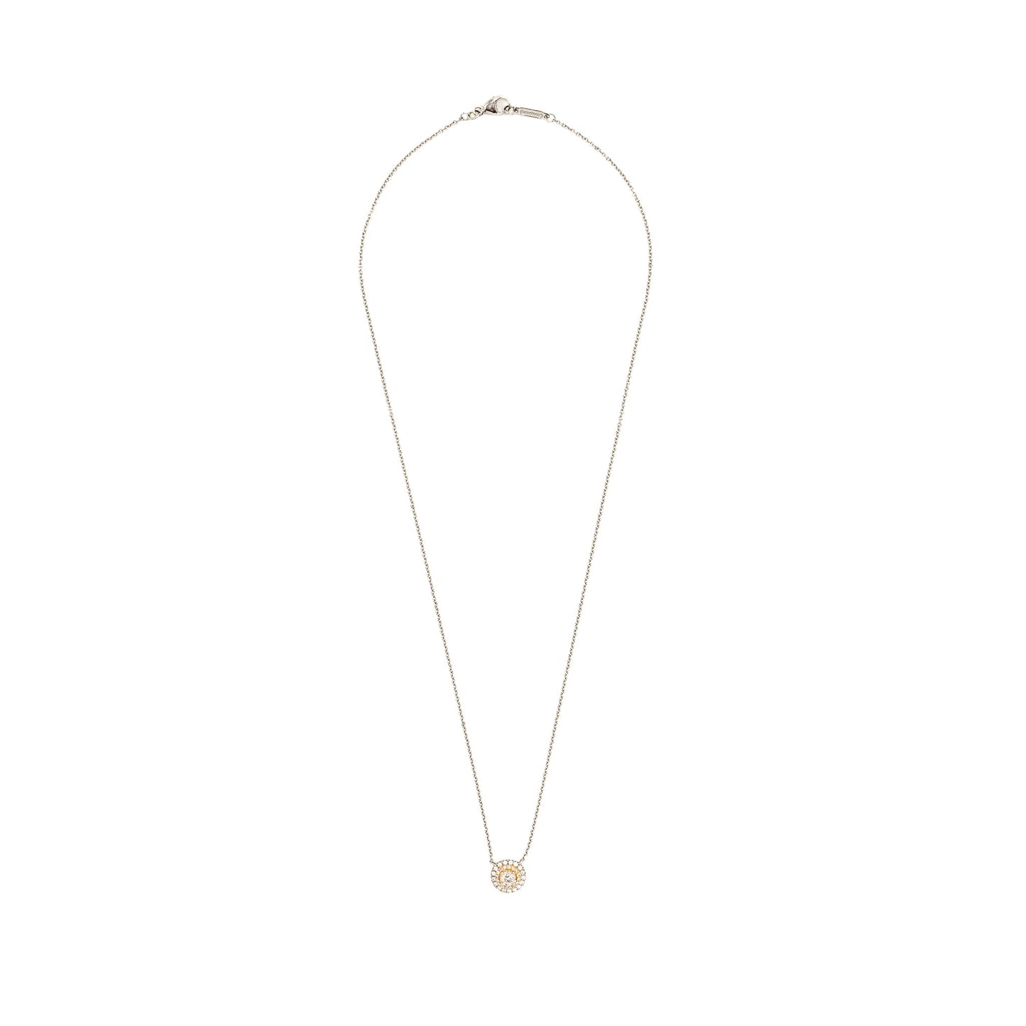 Tiffany platinum and 18 carat rose gold soleste round diamond and pink diamond pendant